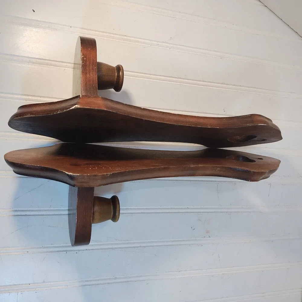 Pair Vintage Wood Heart Cutout Wall Sconces Candle Holders Farmhouse Cottage 15